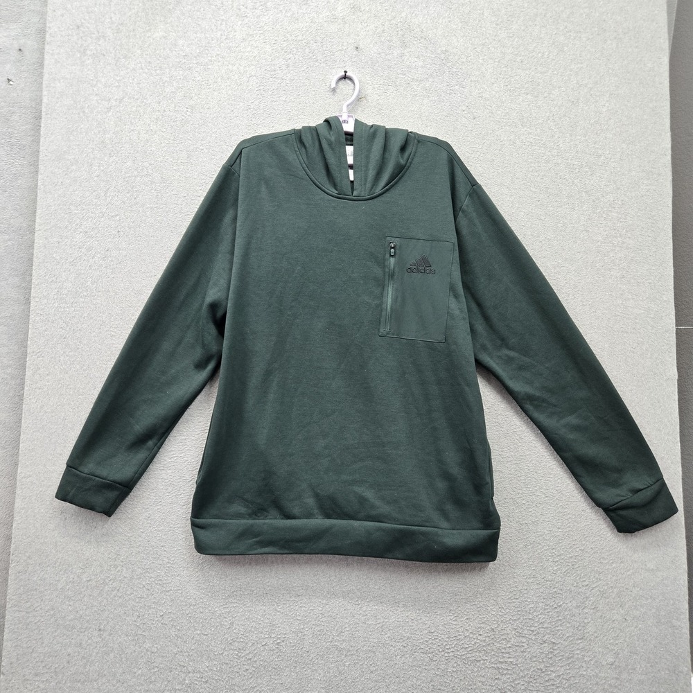 Adidas Men Hoodie XL Green Embroidered Fleece Logo Activewear Zipper Pockets